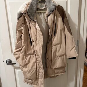 CY Beige/Tan Puffer Parka Coat w/ Sherpa Lined Hood – Women’s (see size)